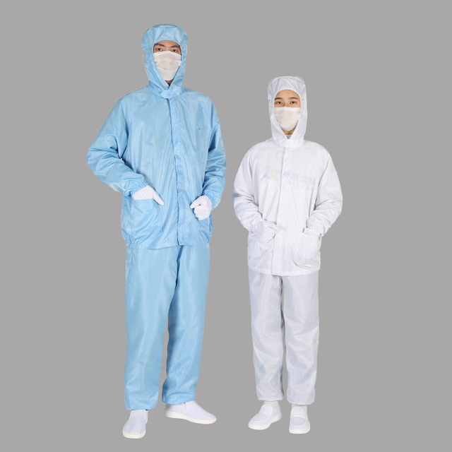 Stripe Grid Unisex Workwear Anti Static Cleanroom Lab Jacket Hooded ESD workwear 